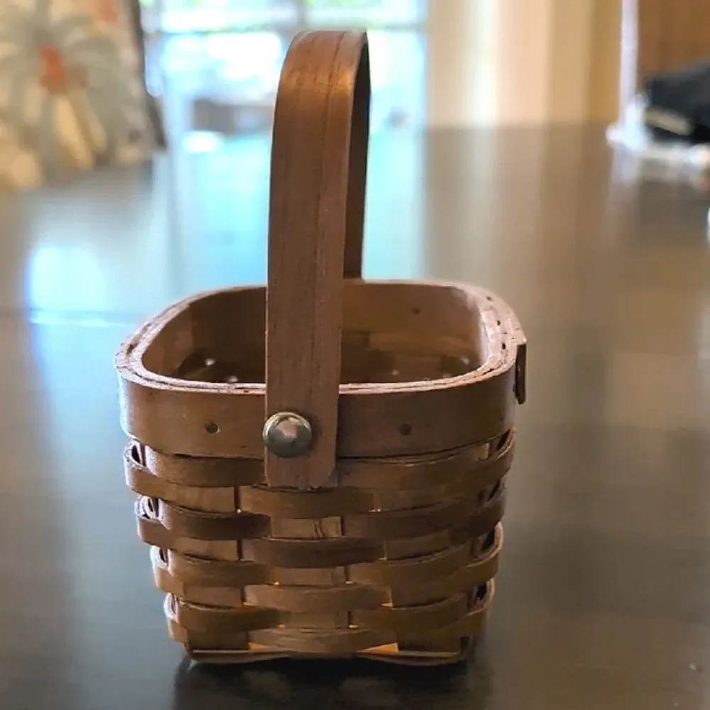 Brown Woven Basket with Handle and Rim Accents